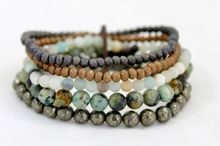 Load image into Gallery viewer, African Turquoise, Pyrite, Amazonite Mix Stretch Luxury Stack Bracelet - BL-4019
