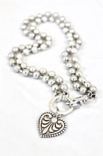 Load image into Gallery viewer, Convertible Short or Long Heart Fleur de Lis Ball Chain Necklace -The Classics Collection- N2-229
