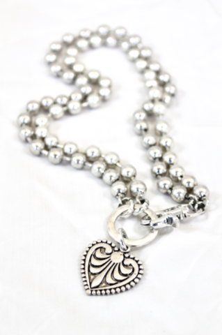 Convertible Short or Long Heart Fleur de Lis Ball Chain Necklace -The Classics Collection- N2-229