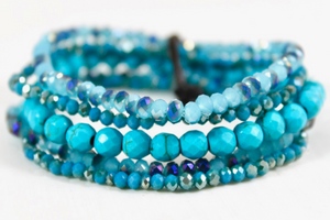 Turquoise Stone and Crystal Mix Luxury Stack Bracelet - BL-Monsoon