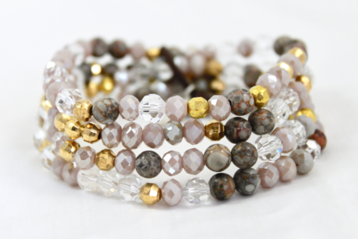Semi Precious Stone and Crystal Mix Luxury Stack Bracelet - BL-Darling Lg
