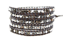 Load image into Gallery viewer, Owl - Pyrite and Mirror Dipped Crystal Mix Leather Wrap Bracelet
