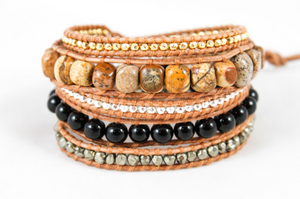 Brandy - Natural Stone Chunky Leather Wrap Bracelet