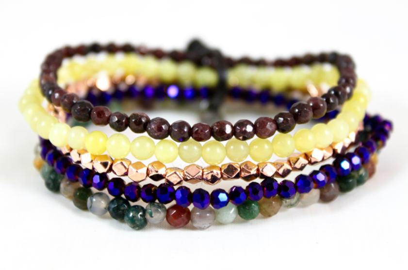 Semi Precious Stone and Crystal Mix Luxury Stack Bracelet - BL-Grape