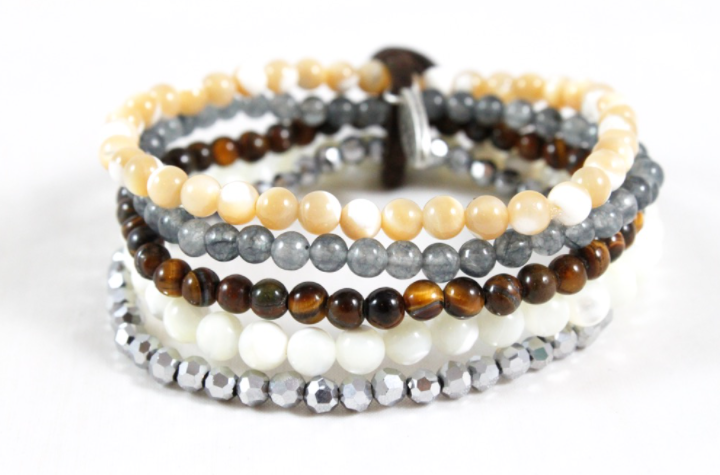 Semi Precious Stone Mix Luxury Stack Bracelet - BL-Deer