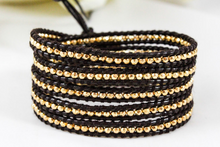 Load image into Gallery viewer, Tiger - 24K Gold Plate Brown Leather Wrap Bracelet
