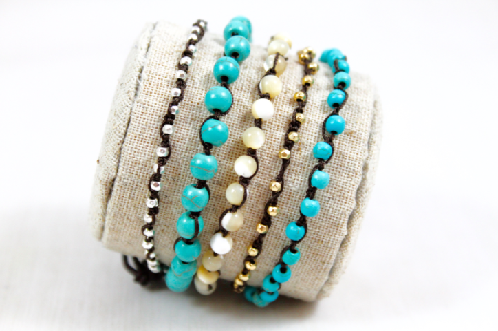 Hand Knotted Convertible Crochet Bracelet or Necklace, Turquoise Mix - WR5-Eclipse