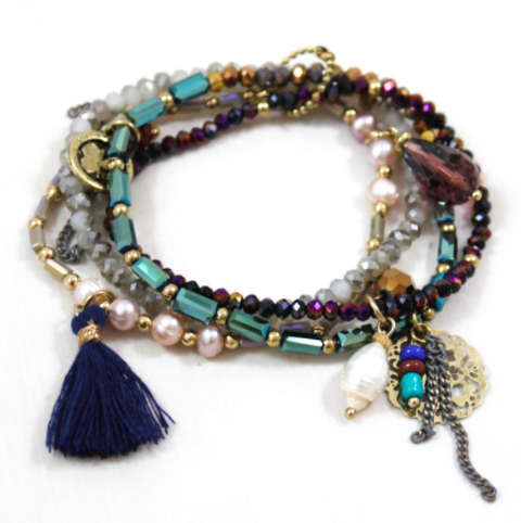 Freshwater Pearl Mix Stretch Stack Bracelet  -The Classics Collection- B1-822