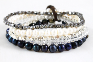 Semi Precious Stone, Freshwater Pearl and Crystal Mix Luxury Stack Bracelet - BL-Fig