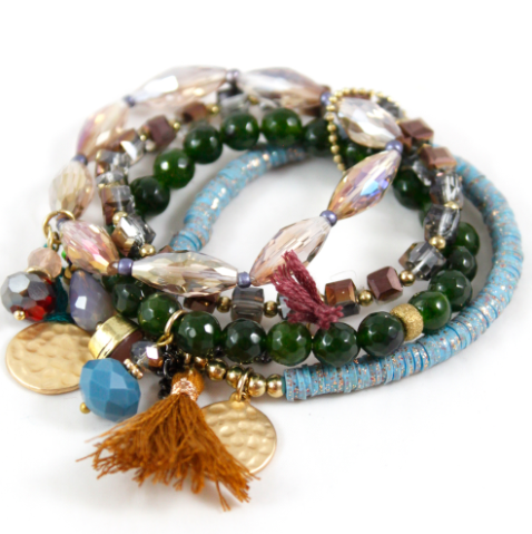 Luxury Crystal and Stone Stack Stretch Bracelet   -The Classics Collection- B1-905