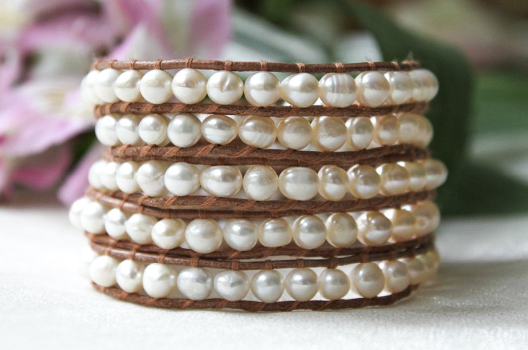Pearl - White Freshwater Pearl Wrap Bracelet