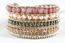 Load image into Gallery viewer, Orchid - Pinkish Freshwater Pearl Mix Leather Wrap Bracelet
