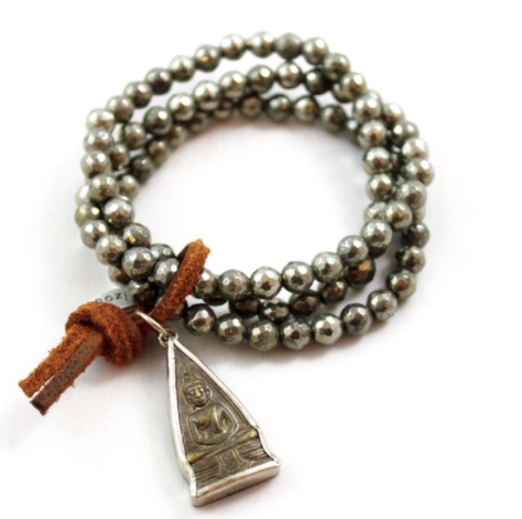 Pyrite Stack Bracelet with Reversible Buddha Charm -The Buddha Collection- BL-PYB