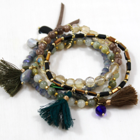 Smokey Tones Luxury Stretch Stack Bracelet  -The Classics Collection- B1-825