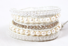 Load image into Gallery viewer, Vail - All White Pearl Mix Leather Wrap Bracelet
