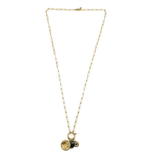 Onyx Stone Pendant Lariat Necklace -French Flair Collection- N2-2221