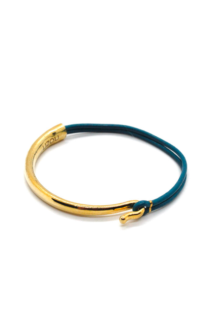 Denim Leather + 24K Gold Plate Bangle Bracelet