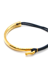 Navy Leather + 24K Gold Plate Bangle Bracelet