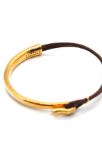 Load image into Gallery viewer, Brown Leather + 24K Gold Plate Bangle Bracelet
