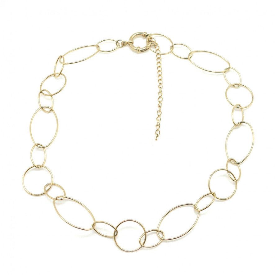 24K Gold Circle Mix Chain Necklace -French Flair Collection- N2-2146