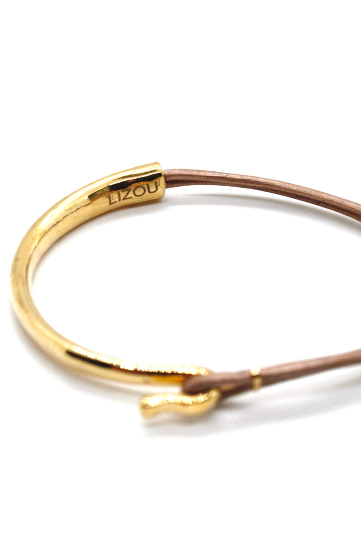 Satin Leather + 24K Gold Plate Bangle Bracelet