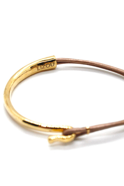 Satin Leather + 24K Gold Plate Bangle Bracelet