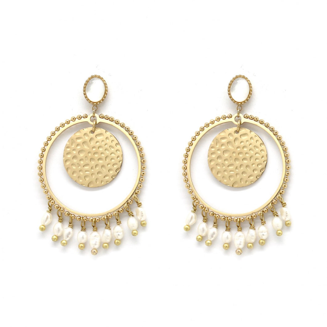 Mini White Freshwater Pearl Gold Earrings -French Flair Collection- E4-005