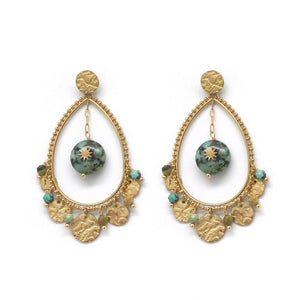 Gold Charm Dangle Earrings with African Turquoise -French Flair Collection- E4-010