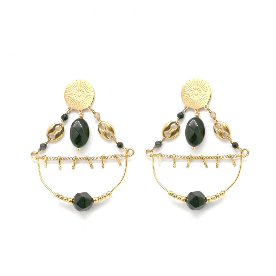 Onyx 24K Gold Plated Chandelier Type Earrings -French Flair Collection- E4-026