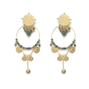 African Turquoise 24K Gold Plated Dangle Earrings -French Flair Collection- E4-031