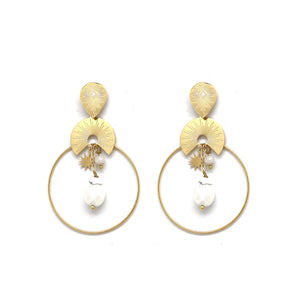 Circle 24K Gold Plated Howlite Dangle Earrings -French Flair Collection- E4-037