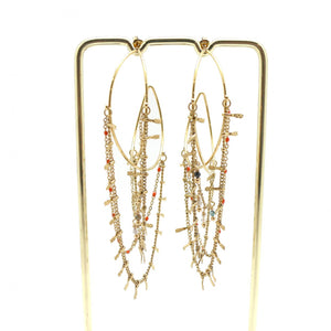 Chain and Hoop 24K Gold Plated Dangle Earrings -French Flair Collection- E4-040