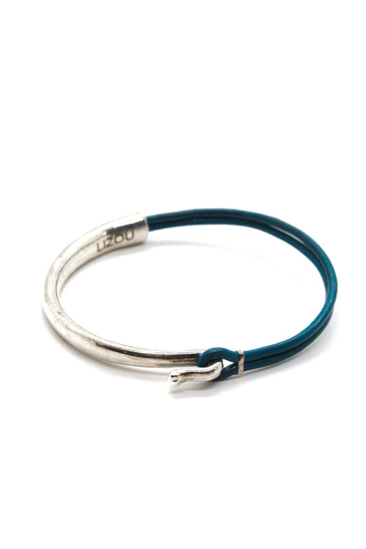 Mermaid Leather + Sterling Silver Plate Bangle Bracelet