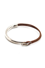 Load image into Gallery viewer, Camel Leather + Sterling Silver Plate Bangle Bracelet
