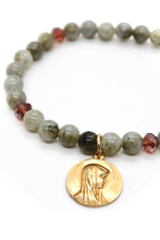 Load image into Gallery viewer, Labradorite Bracelet with French Religious Gold Medal Charm -French Medals Collection- B6-023
