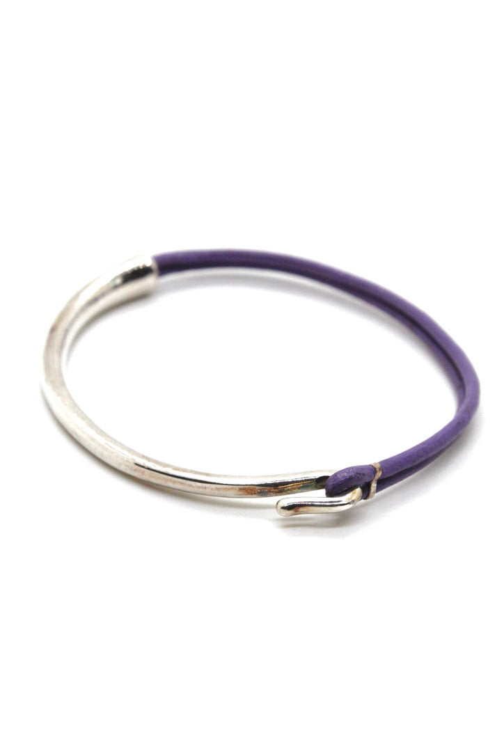 Mauve Leather + Sterling Silver Plate Bangle Bracelet