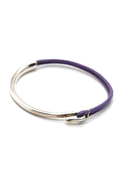 Mauve Leather + Sterling Silver Plate Bangle Bracelet