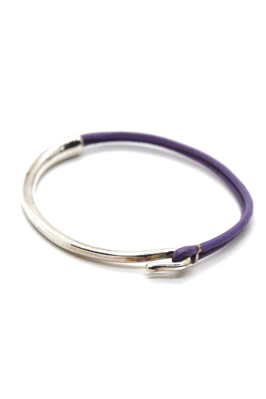 Mauve Leather + Sterling Silver Plate Bangle Bracelet