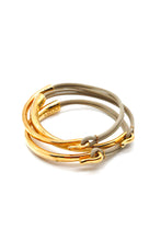 Load image into Gallery viewer, Beige Leather + 24K Gold Plate Bangle Bracelet
