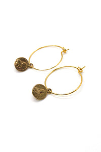Bronze Mini French Religious Charm Hoop Earrings -French Medal Collection- E6-006