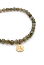 Load image into Gallery viewer, Mini Labradorite Bracelet with Small French Gold Medal Charm -French Medals Collection- B6-022
