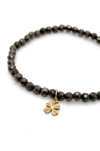 Mini Pyrite Stretch Bracelet with Gold Shamrock -French Medals Collection- B6-004