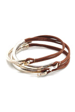 Load image into Gallery viewer, Natural Light Brown Leather + Sterling Silver Plate Bangle Bracelet
