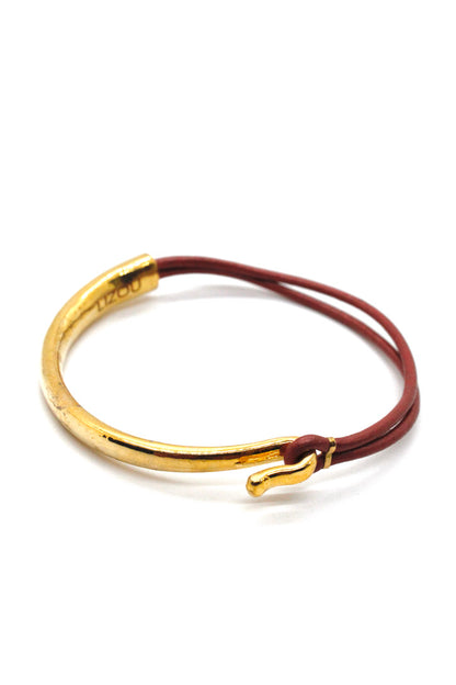 Brick Leather + 24K Gold Plate Bangle Bracelet