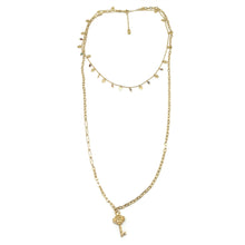 Load image into Gallery viewer, Two Strand Stone and Key 24K Gold Plate Necklace -French Flair Collection- N2-2220
