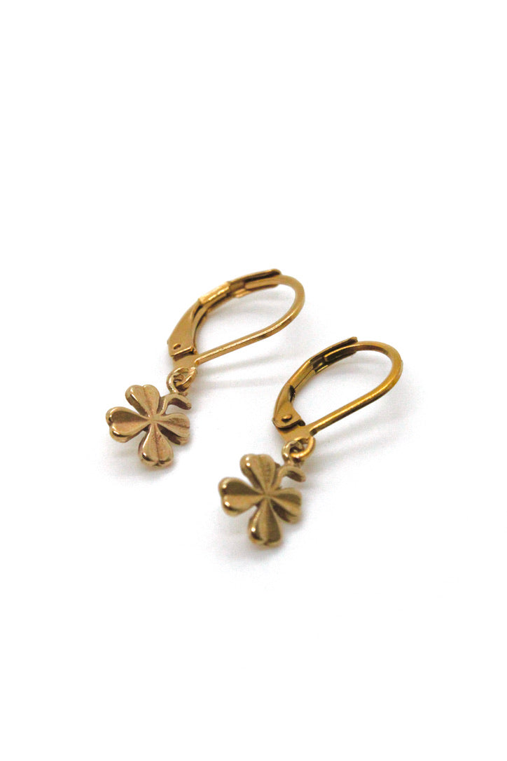 Bronze Mini Lucky Shamrock Charm Earrings -French Medal Collection- E6-004