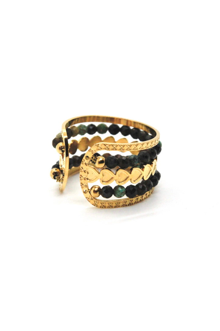 African Turquoise and Tiny Heart Ring - French Flair Collection - R1-023