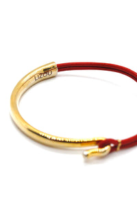 Red Leather + 24K Gold Plate Bangle Bracelet