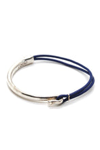 Load image into Gallery viewer, Cobalt Leather + Sterling Silver Plate Bangle Bracelet
