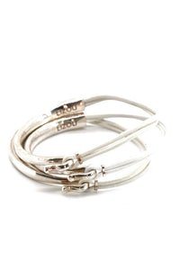 White Leather + Sterling Silver Plate Bangle Bracelet